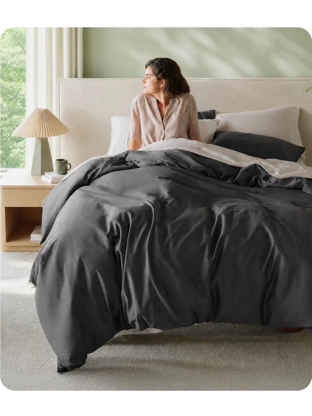 NEW Bedsure 100% Organic Cotton Duvet Cover Queen. GOTS Certified. Dark Grey